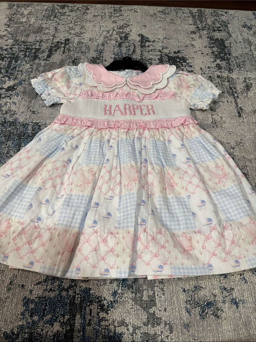 Harper Personalized Pink & Blue Smocked Girls' Formal Dress